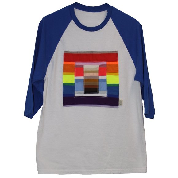 Vintage Tops - LAST CHANCE❗️UNIQUE QUILTED BASEBALL-T Solidarity Collection Blue/W/Multi